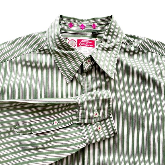 Robert Graham Freshly Laundered Shirt Mens Long Sleeve Green Striped Size L - Picture 1 of 11